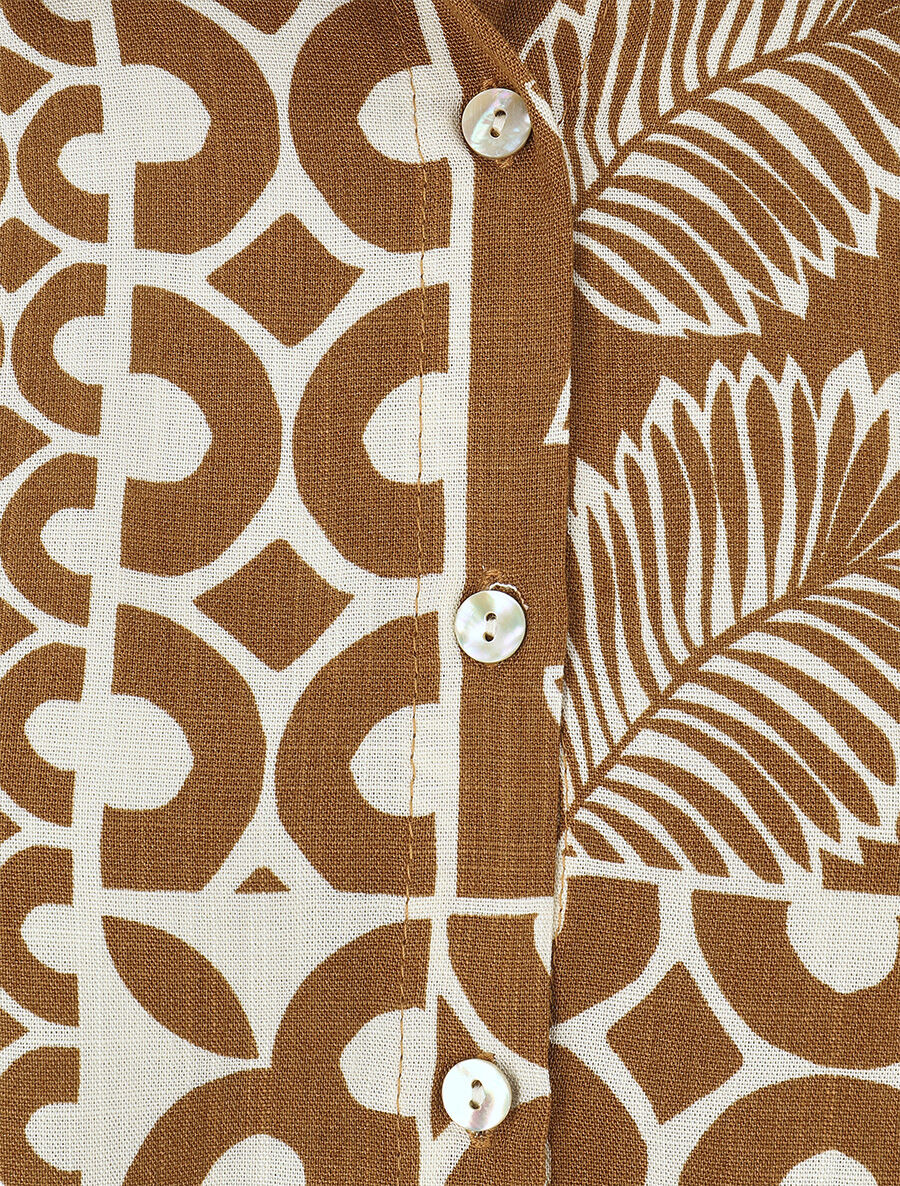 Ensemble chemise et pantalon imprimé tropical - Marron - Image 5