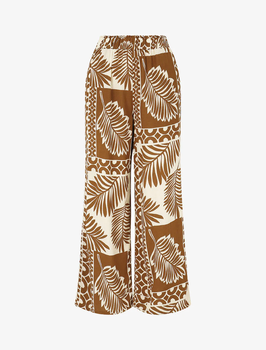Ensemble chemise et pantalon imprimé tropical - Marron - Image 6