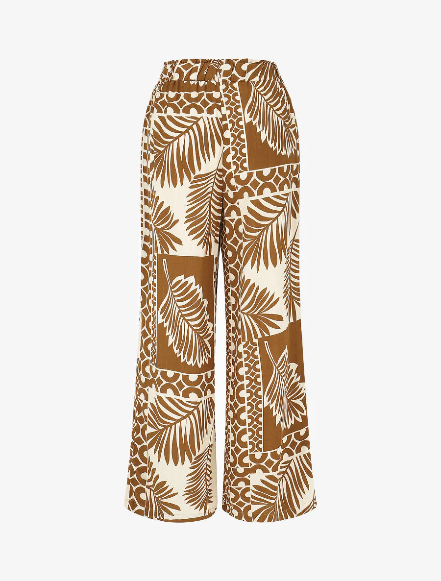 Ensemble chemise et pantalon imprimé tropical - Marron - Image 7