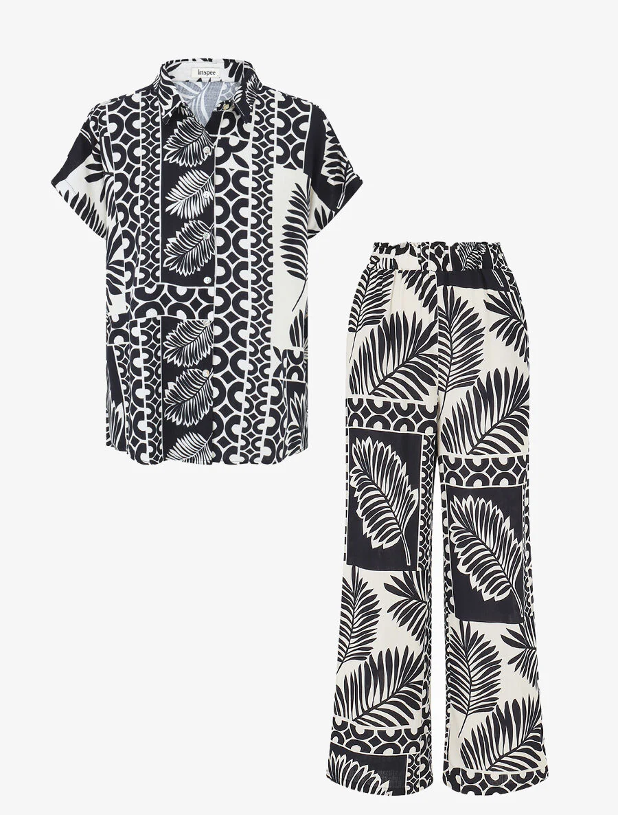 Ensemble chemise et pantalon imprimé tropical - Marine - Image 2