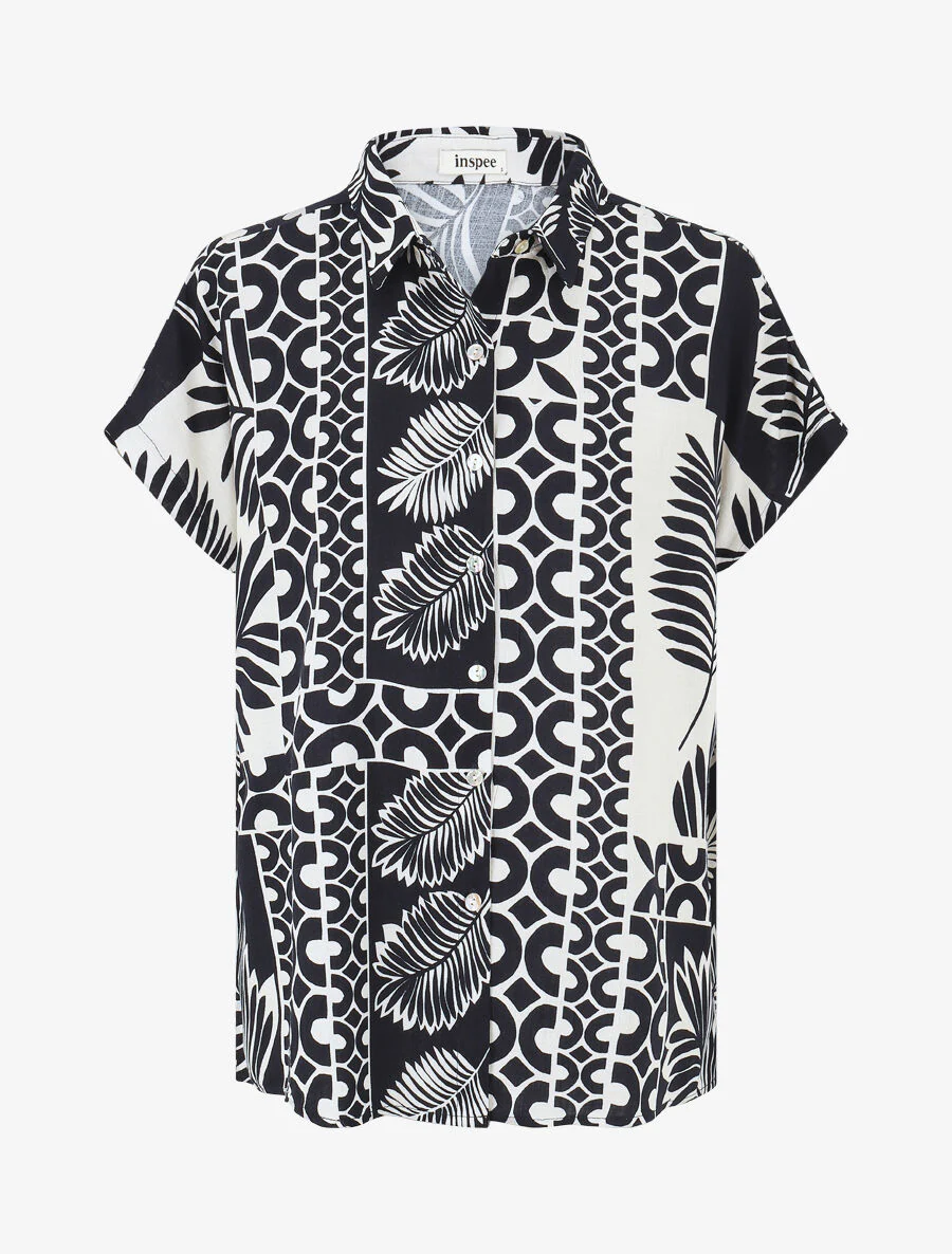Ensemble chemise et pantalon imprimé tropical - Marine - Image 3