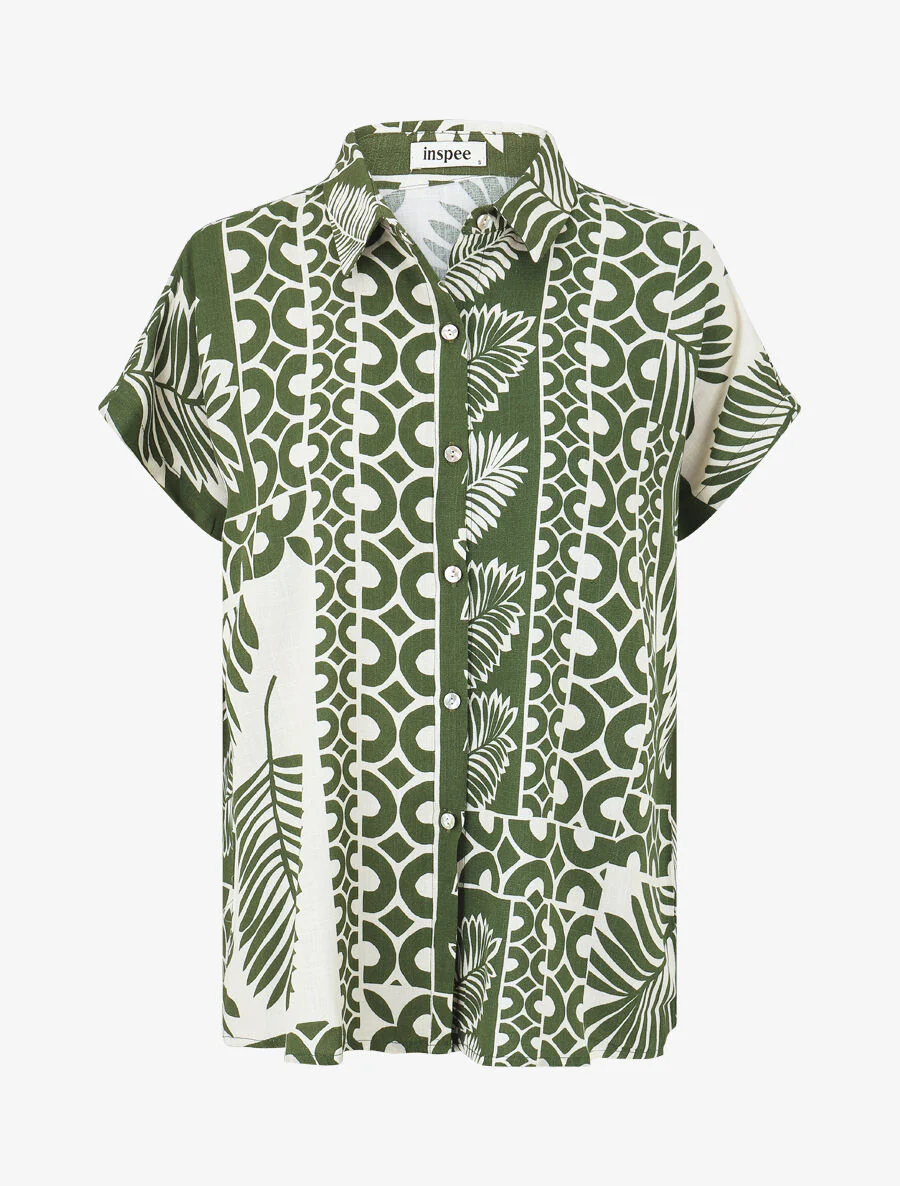 Ensemble chemise et pantalon imprimé tropical - Kaki - Image 3
