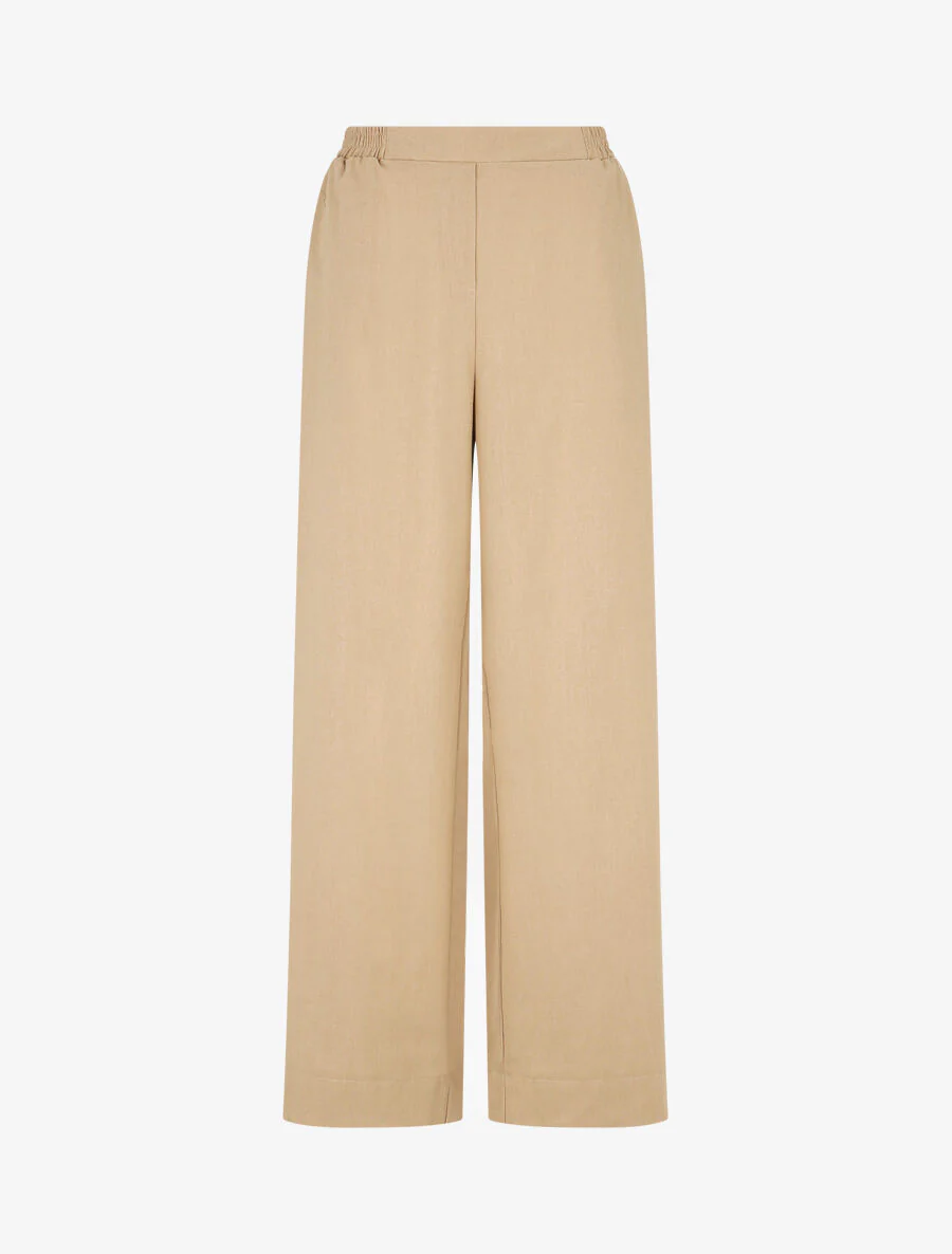 Ensemble chemise et pantalon uni effet lin - Beige - Image 5