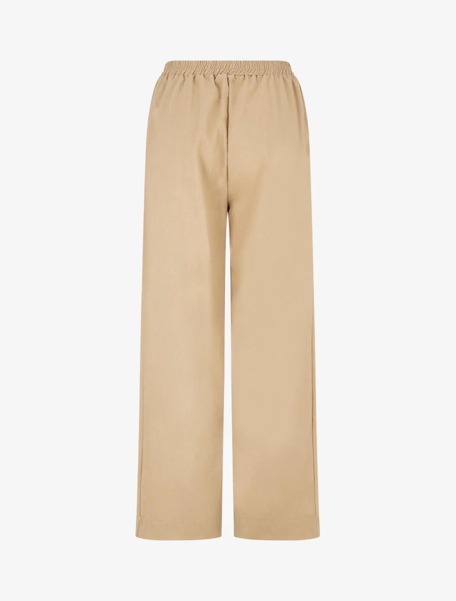 Ensemble chemise et pantalon uni effet lin - Beige - Image 6