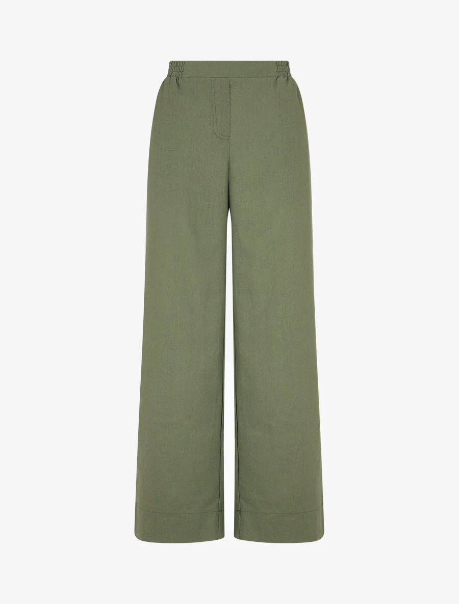 Ensemble chemise et pantalon uni effet lin - Kaki - Image 5