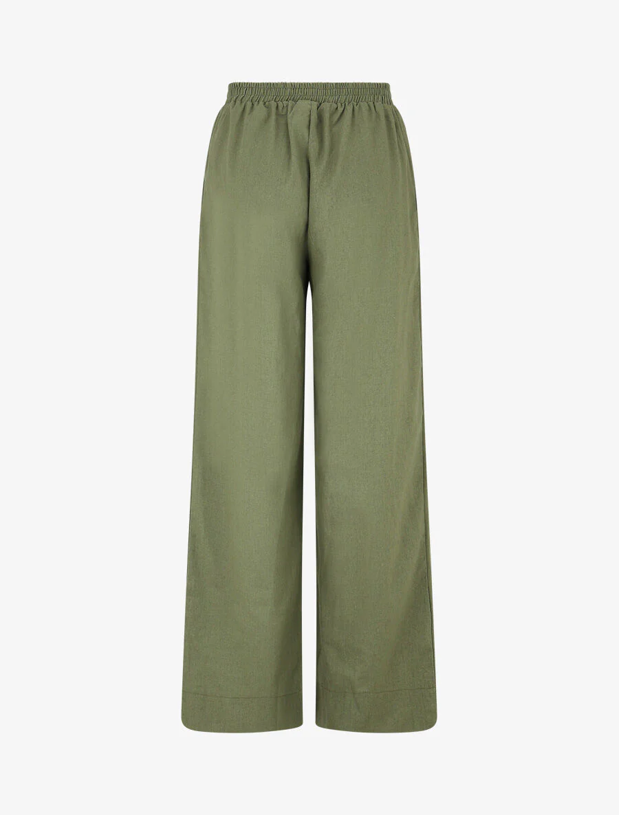 Ensemble chemise et pantalon uni effet lin - Kaki - Image 6