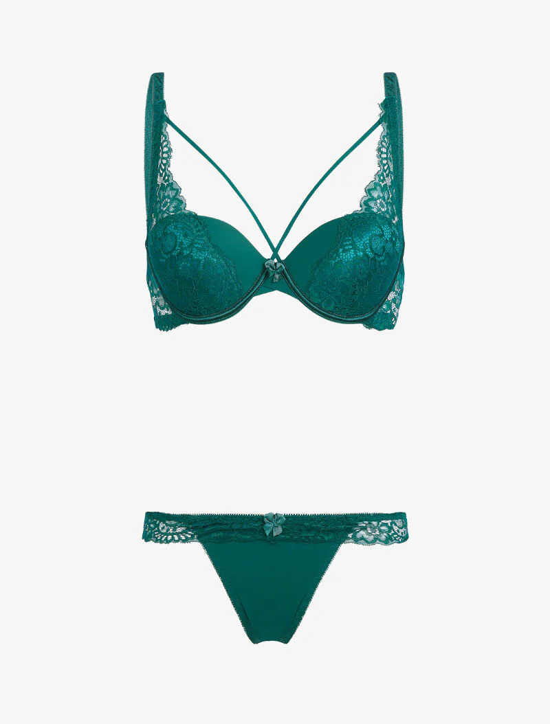 Ensemble corbeille lace out et tanga - vert sapin