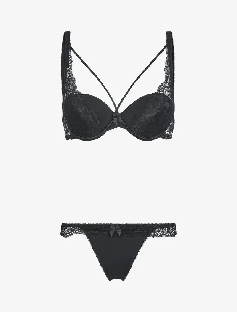 Ensemble corbeille lace out et tanga - noir