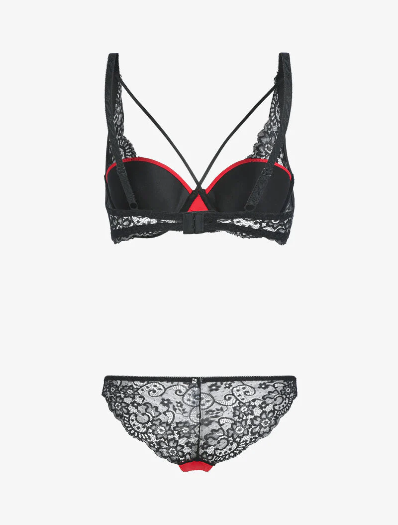 Ensemble corbeille lace out et tanga - rouge/noir - Image 2
