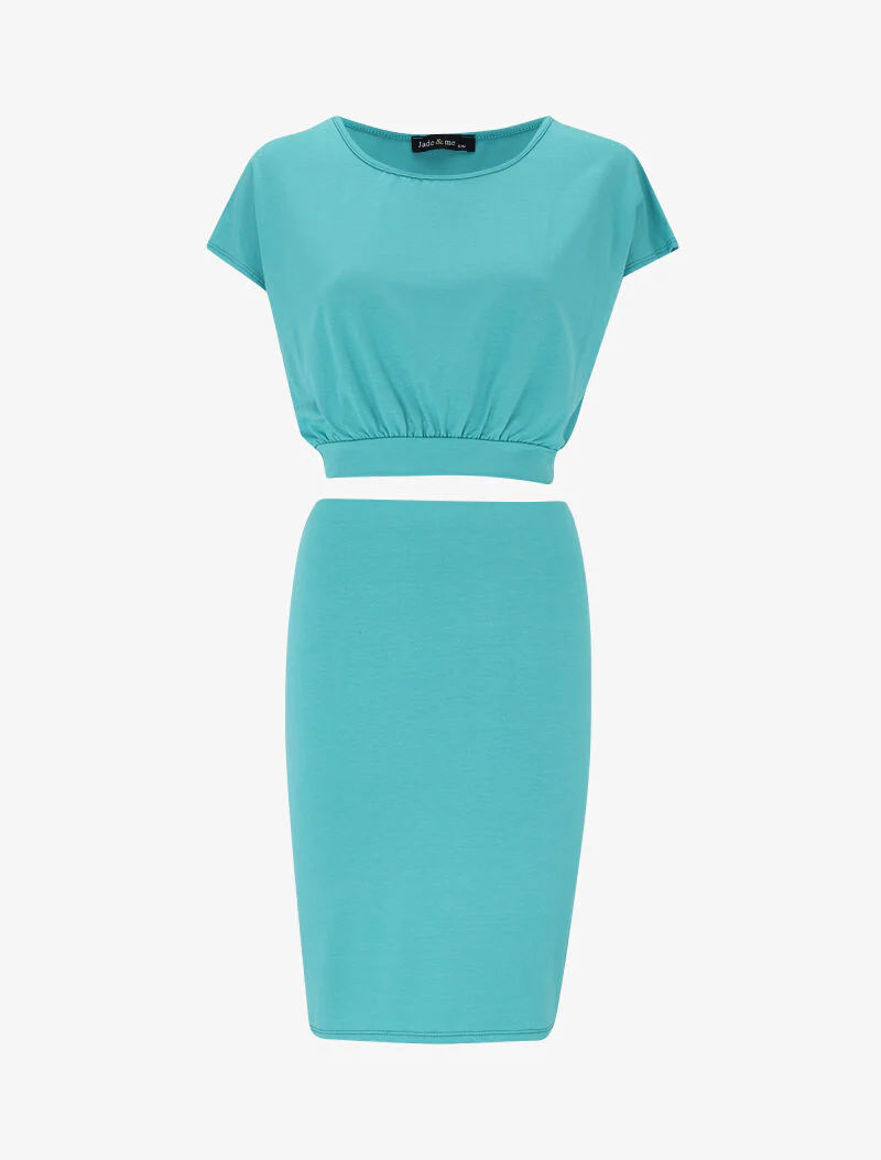 Ensemble crop top et jupe - turquoise