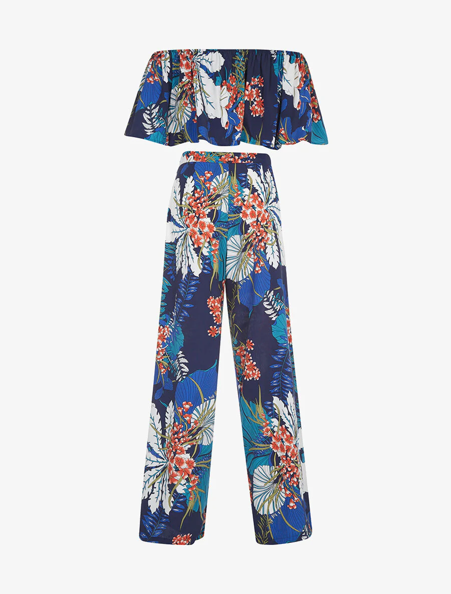 Ensemble crop-top et pantalon imprimé - marine - Image 2