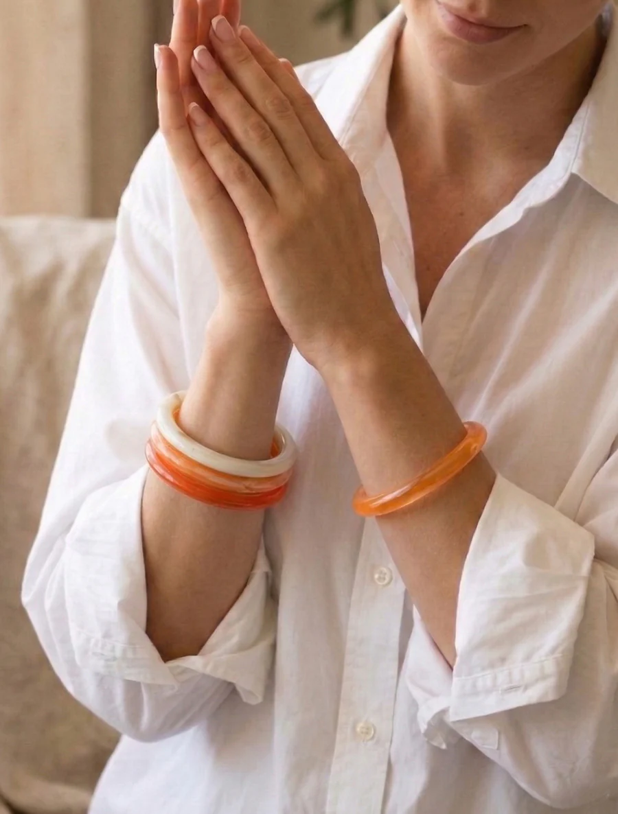 Ensemble de 4 joncs en résine colorée - Orange