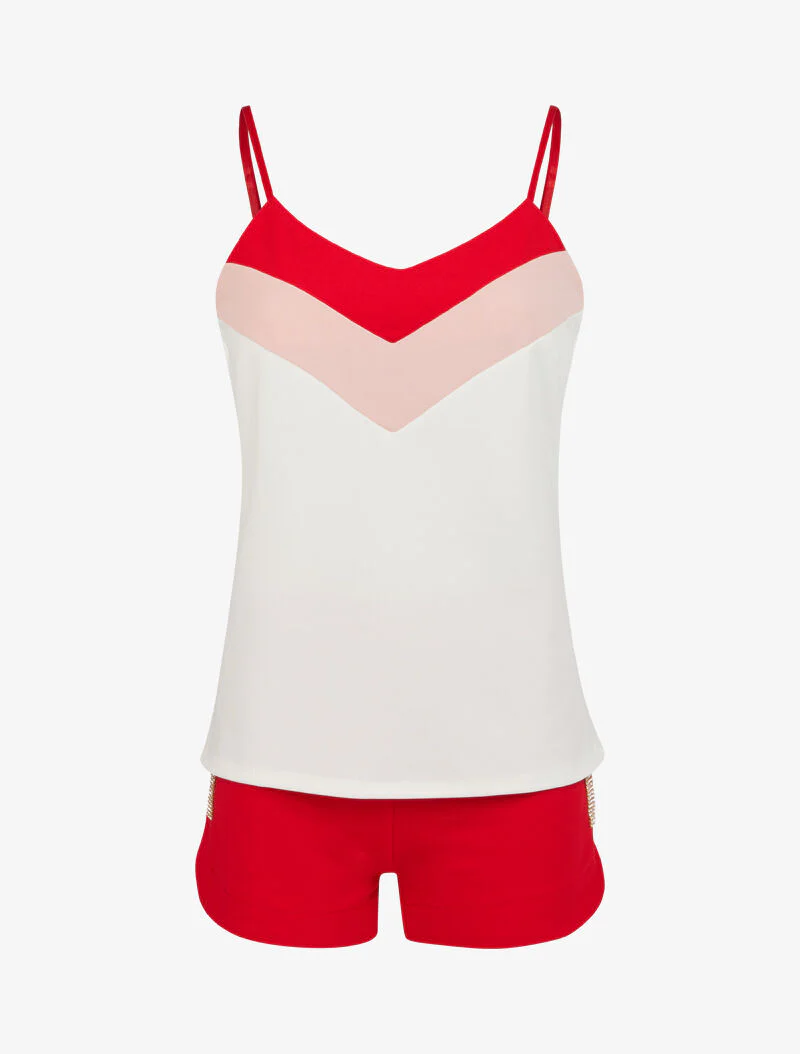Ensemble débardeur et short strassé - rouge