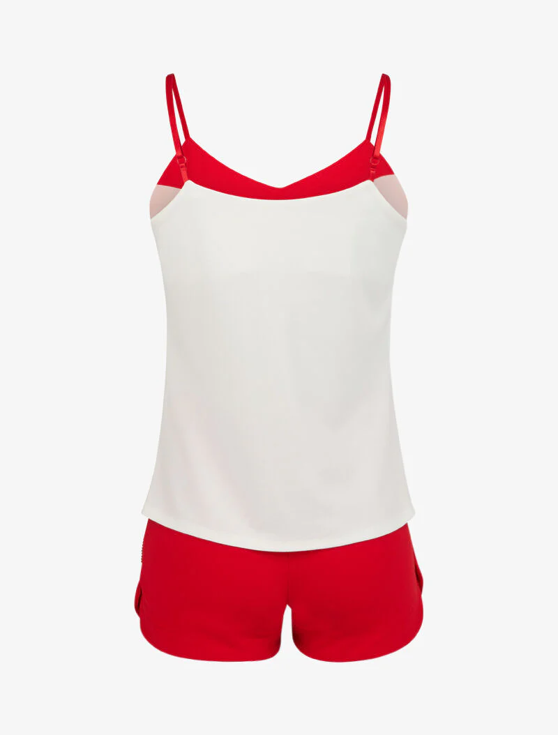 Ensemble débardeur et short strassé - rouge - Image 2