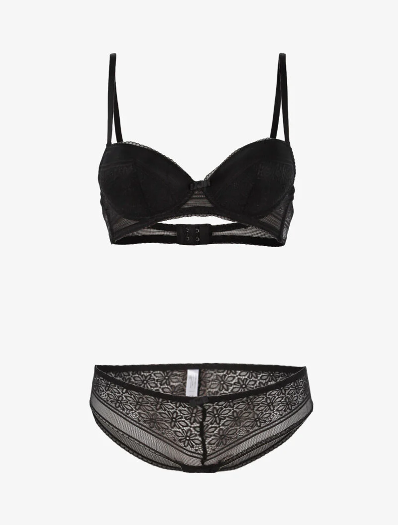 Ensemble dentelle à maille et culotte - noir