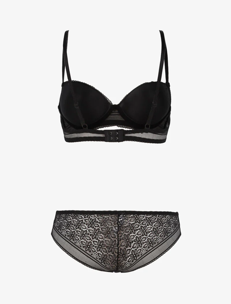 Ensemble dentelle à maille et culotte - noir - Image 2