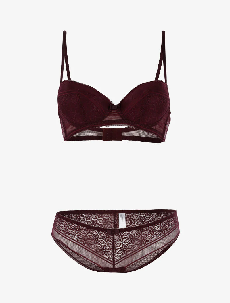 Ensemble dentelle à maille et culotte - prune - violet