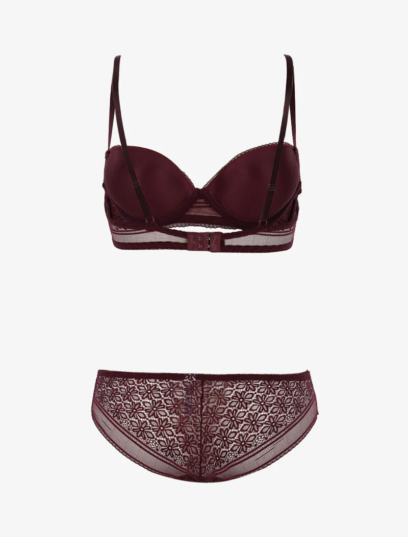 Ensemble dentelle à maille et culotte - prune - violet - Image 2