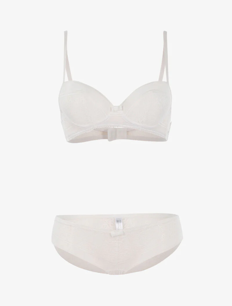 Ensemble dentelle à maille et culotte - blanc