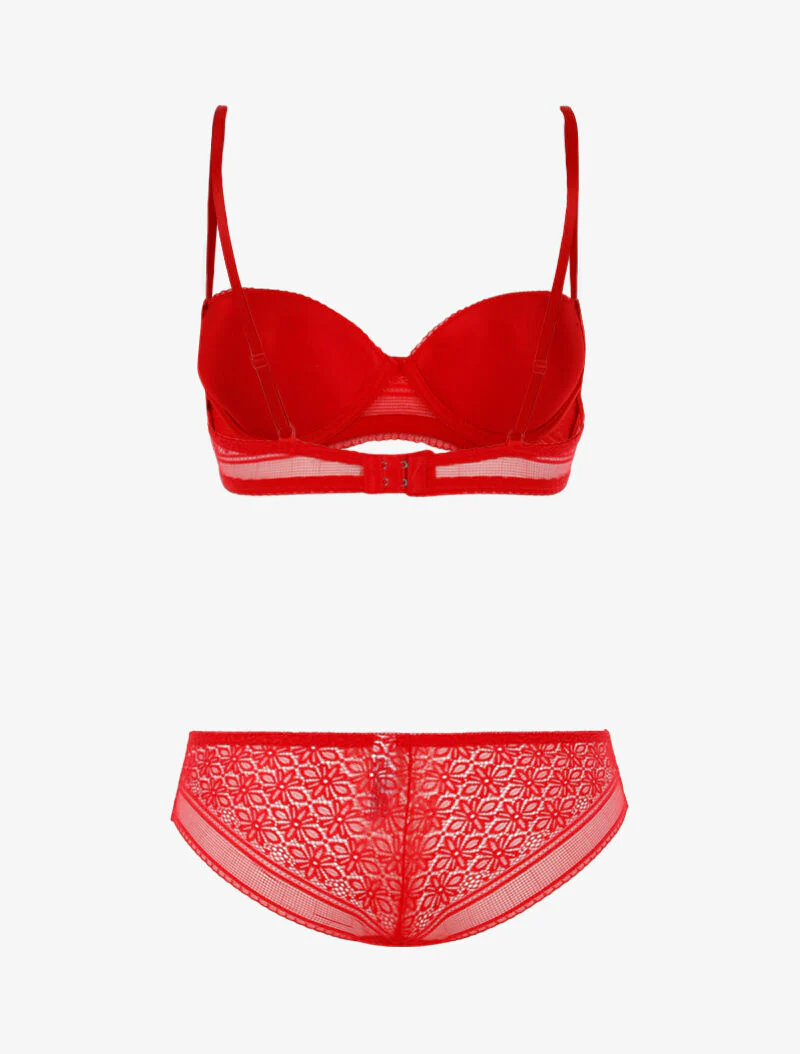 Ensemble dentelle à maille et culotte - rouge - Image 2