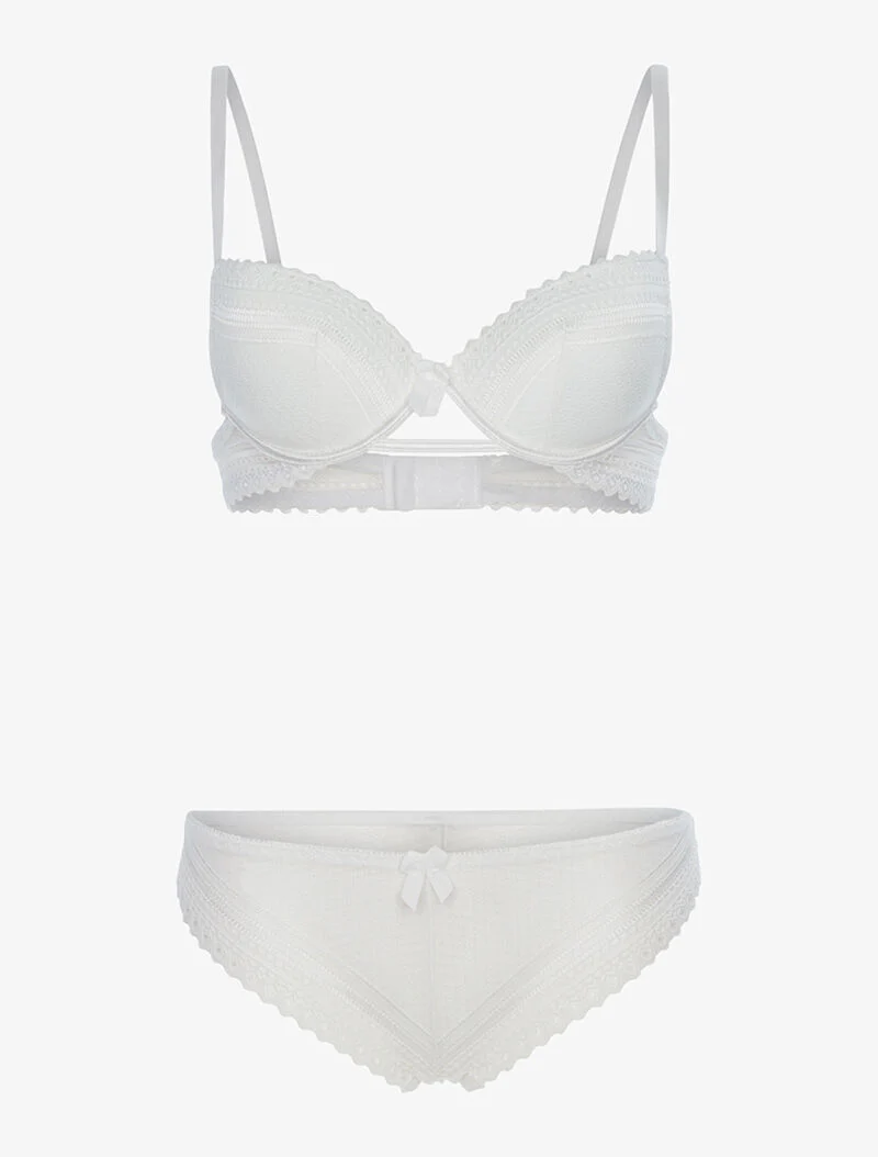 Ensemble dentelle ajourée et tanga - écru - ecru