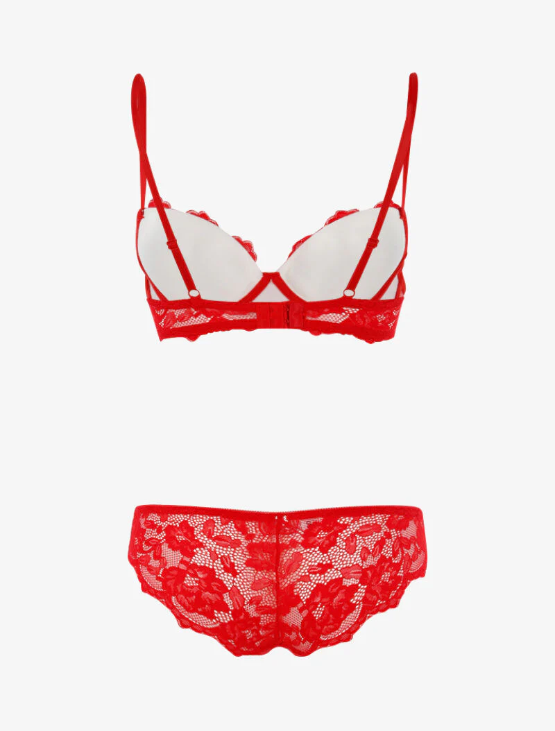 Ensemble dentelle doublée et tanga - rouge/blanc - Image 2