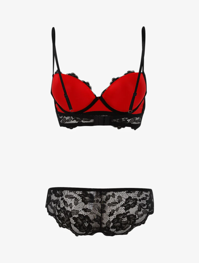 Ensemble dentelle doublée et tanga - noir/rouge - Image 2