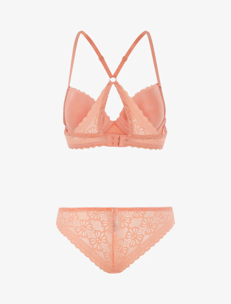 Ensemble dentelle fleurie à dos nageur et tanga - corail - Image 2