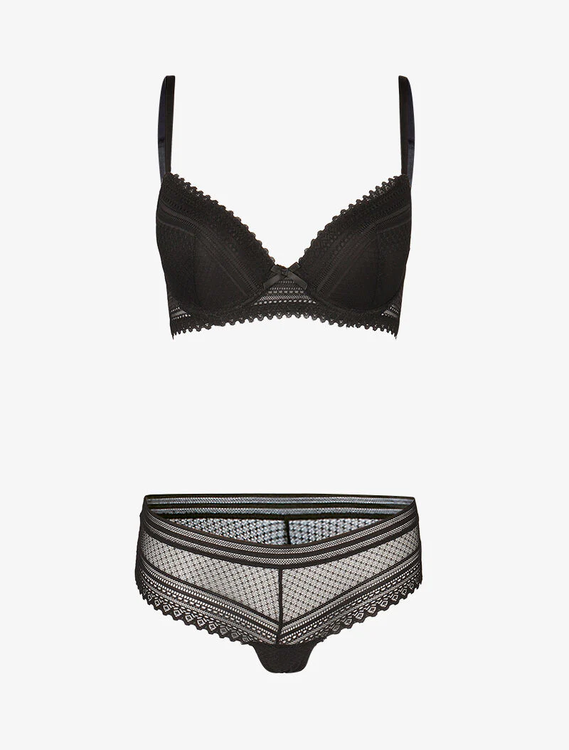 Ensemble emboitant effet broderies - noir