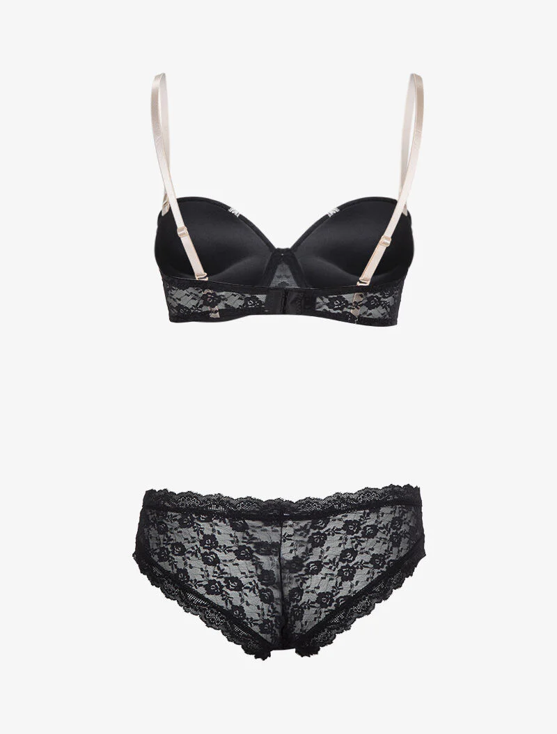 Ensemble emboitant en dentelle à bandes contrastantes - noir - Image 2