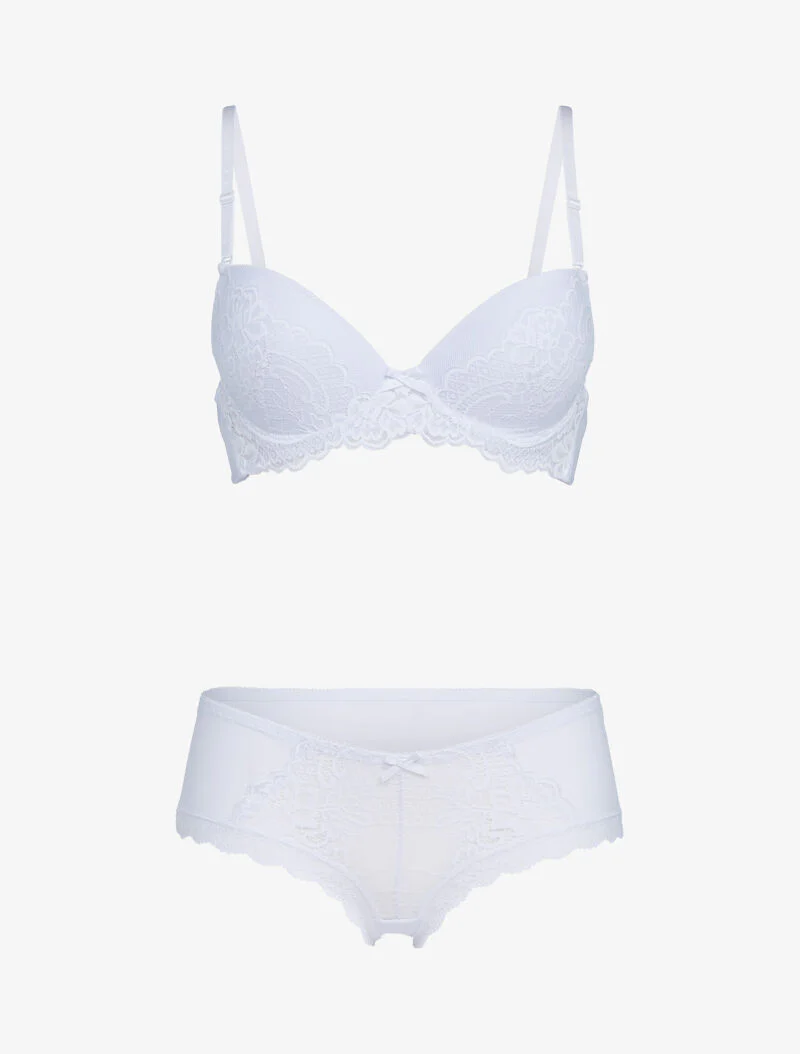 Ensemble emboitant en résille et dentelle - blanc