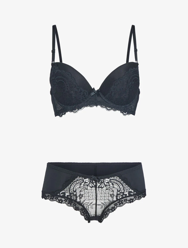 Ensemble emboitant en résille et dentelle - noir