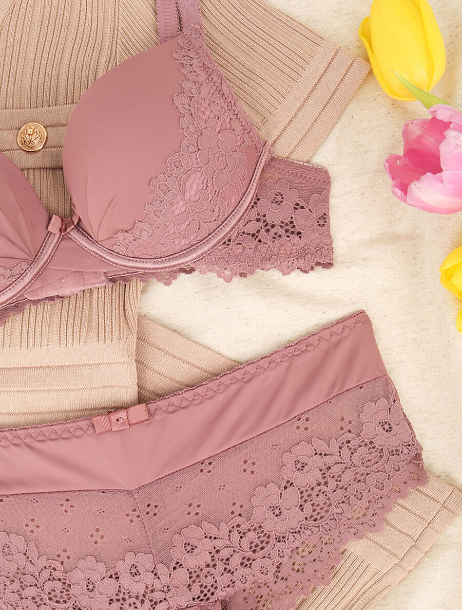 Ensemble emboitant en résille et en dentelle - Vieux rose - Image 3