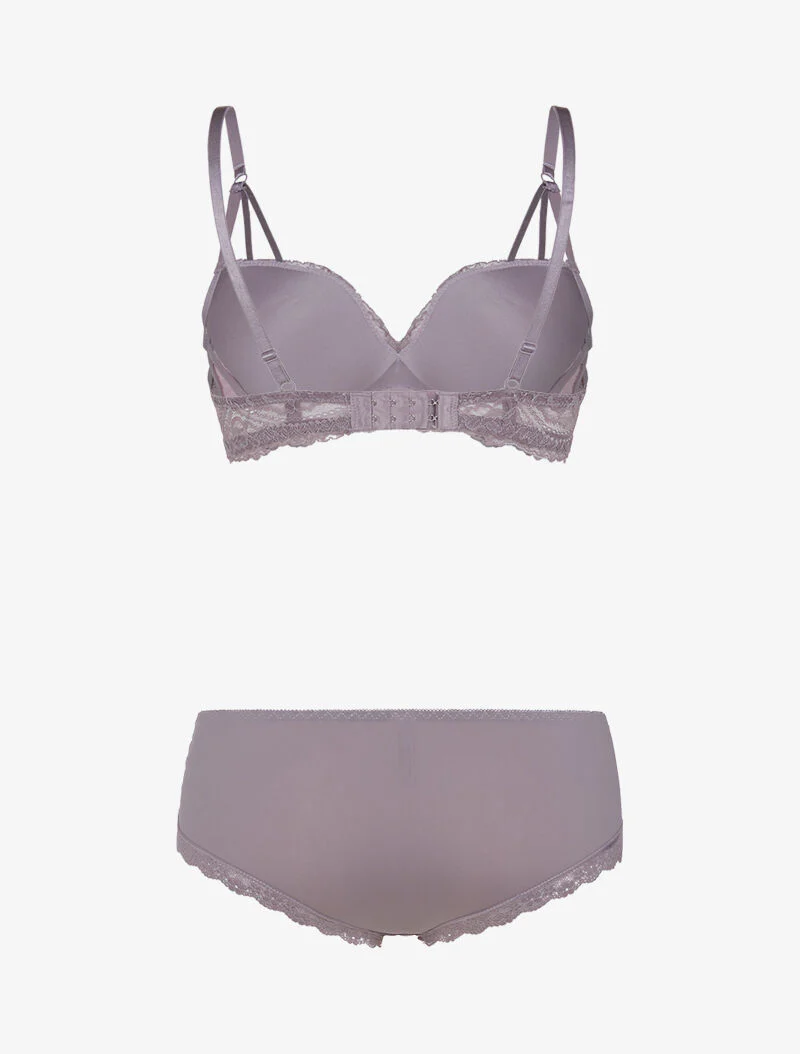 Ensemble en dentelle à bretelles stylisées - gris foncé/rose - Image 2