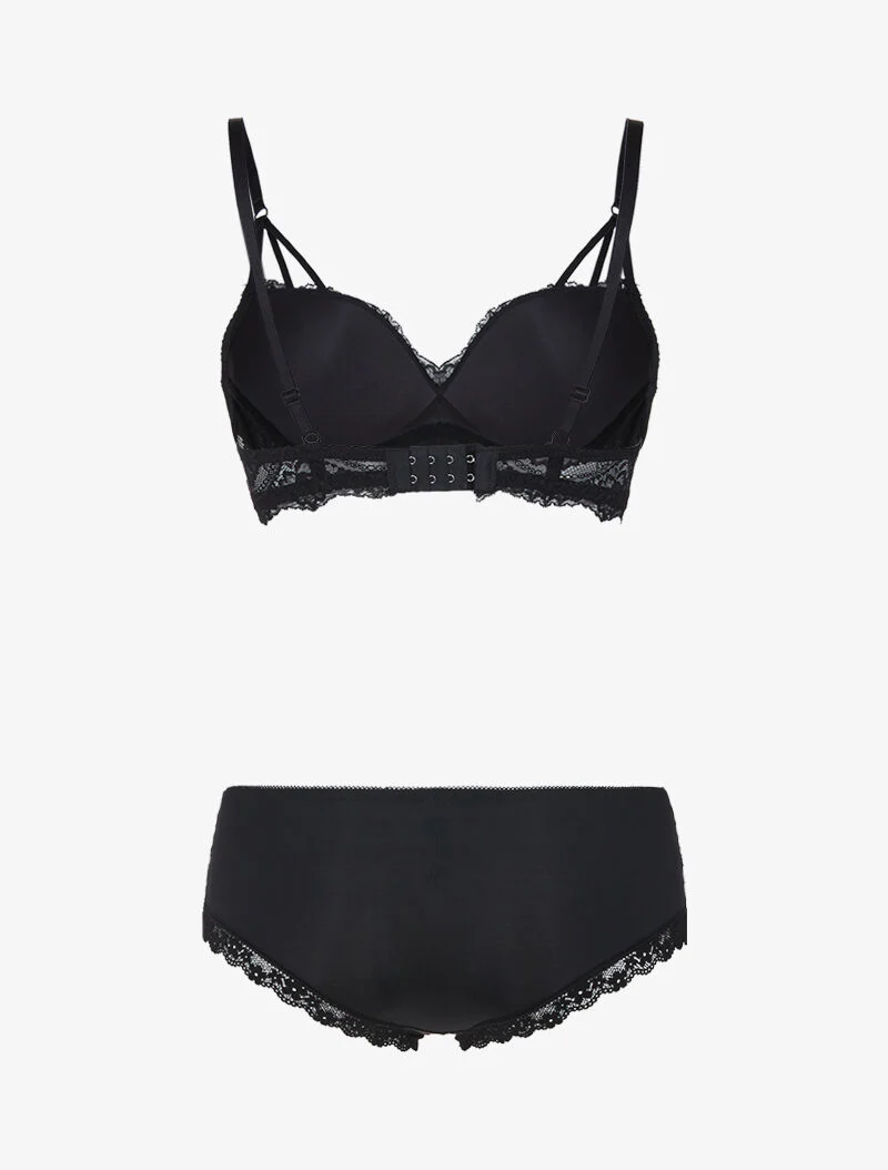 Ensemble en dentelle à bretelles stylisées - noir - Image 2