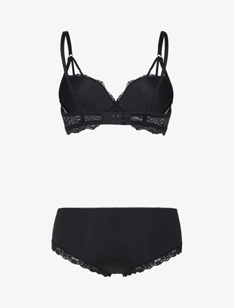 Ensemble en dentelle à bretelles stylisées - noir/beige - Image 2