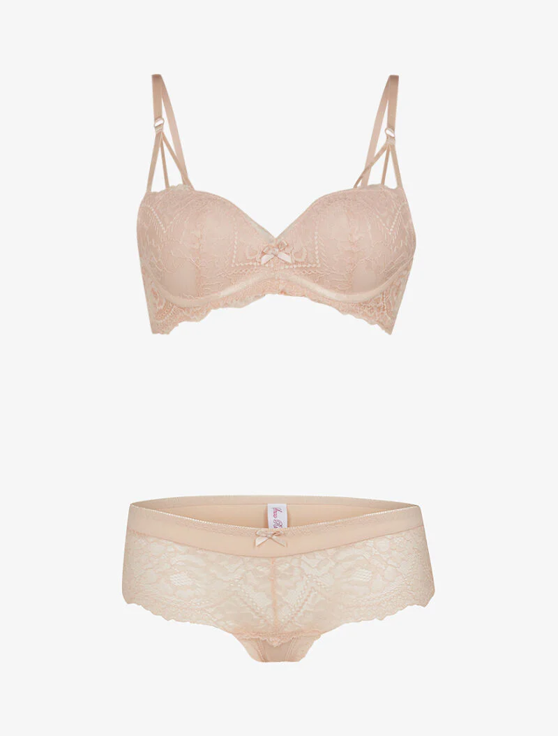 Ensemble en dentelle à bretelles stylisées - nude