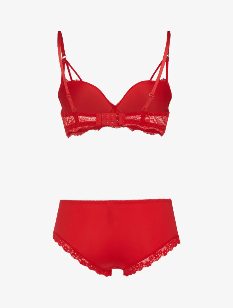 Ensemble en dentelle à bretelles stylisées - rouge - Image 2