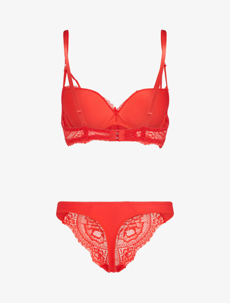Ensemble en dentelle à bretelles stylisées - rouge - Image 2