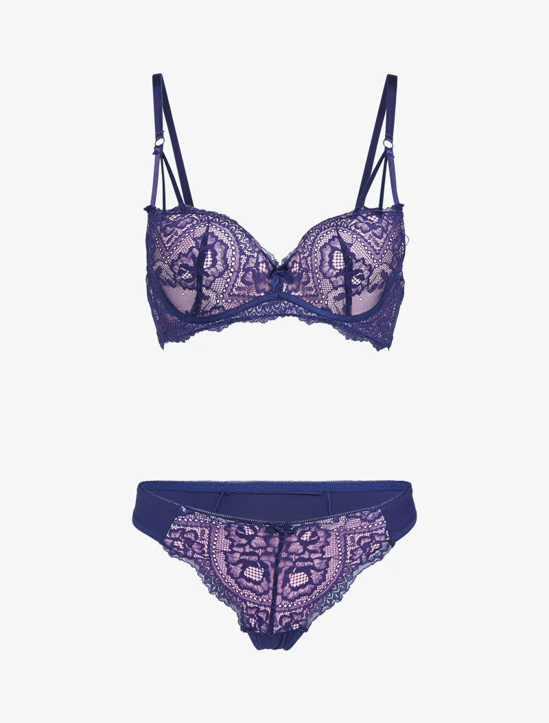 Ensemble en dentelle à bretelles stylisées - violet