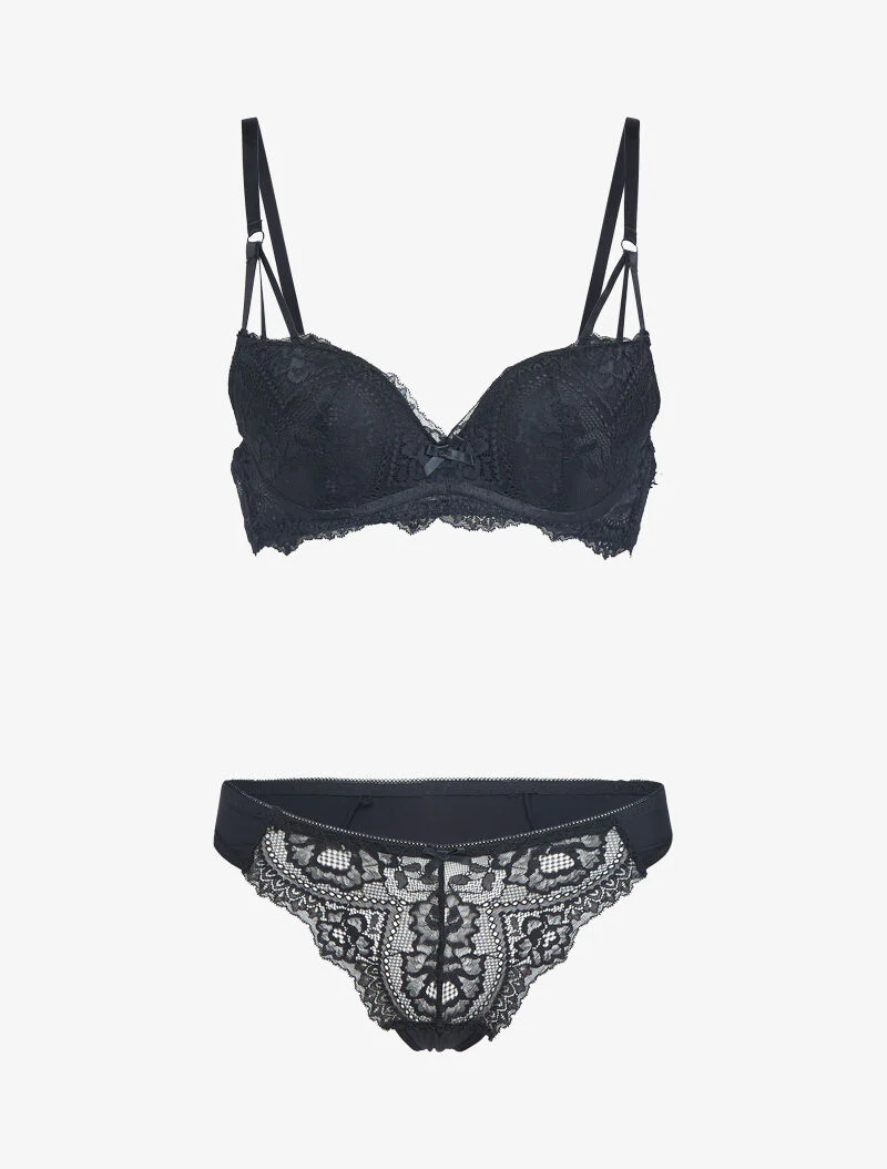 Ensemble en dentelle à bretelles stylisées - noir