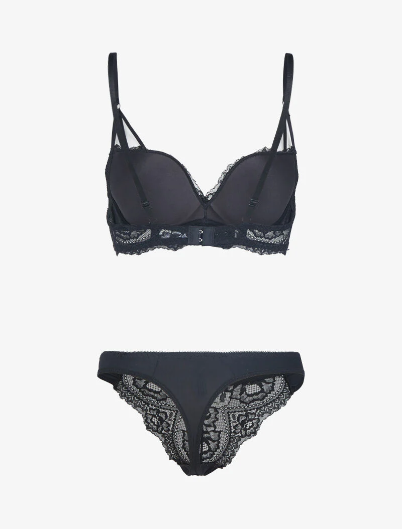 Ensemble en dentelle à bretelles stylisées - noir - Image 2