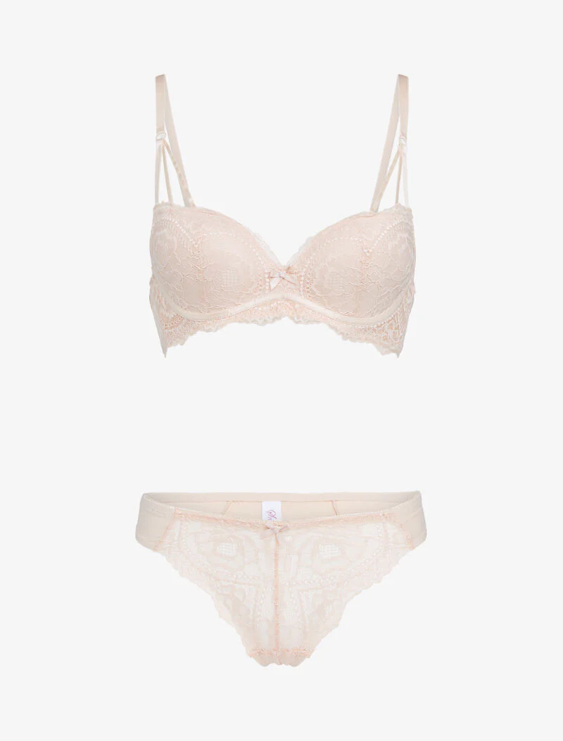 Ensemble en dentelle à bretelles stylisées - nude