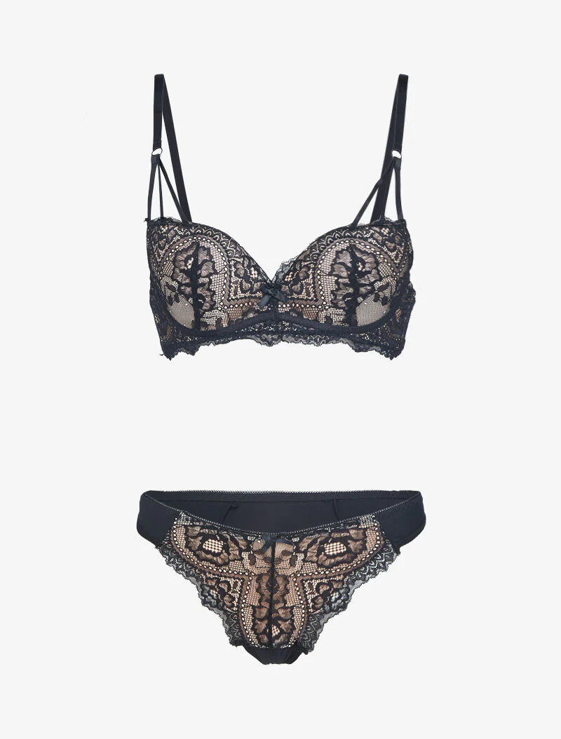 Ensemble en dentelle à bretelles stylisées - beige