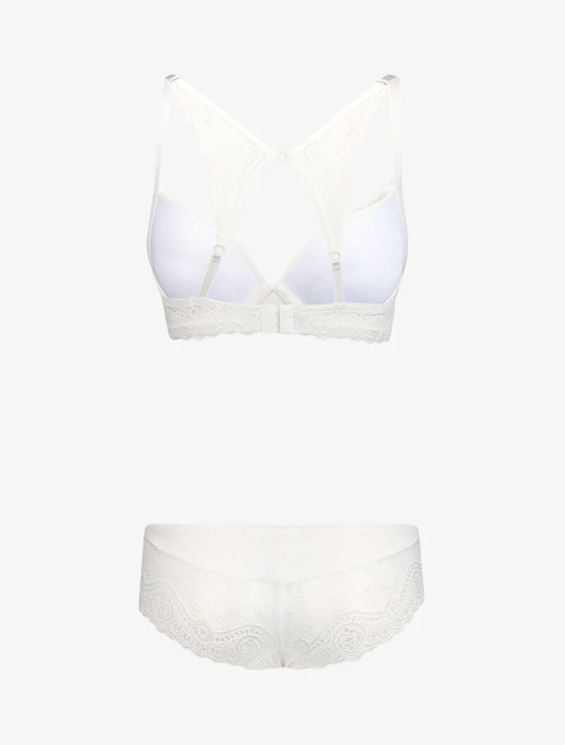Ensemble en dentelle à bretelles stylisées - Blanc - Image 2