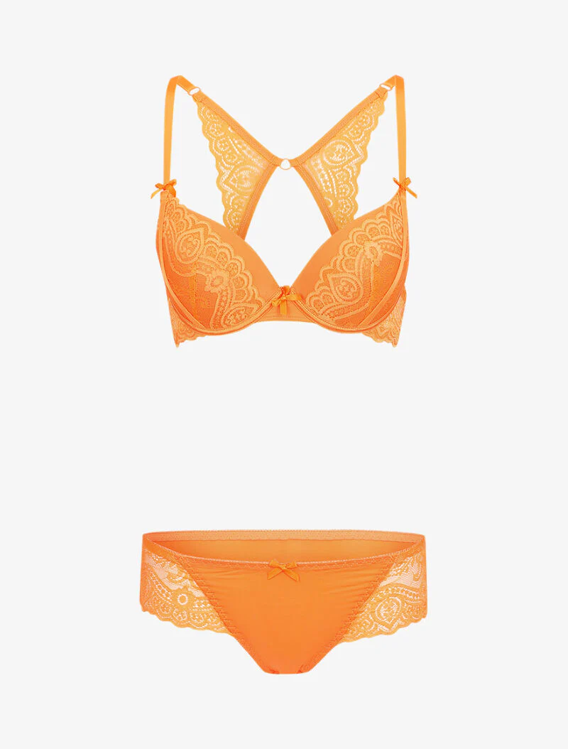 Ensemble en dentelle à bretelles stylisées - Orange