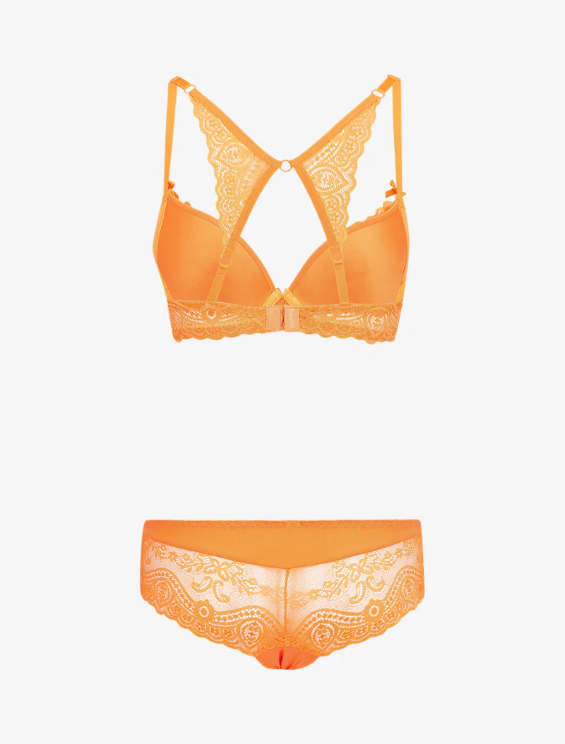 Ensemble en dentelle à bretelles stylisées - Orange - Image 2