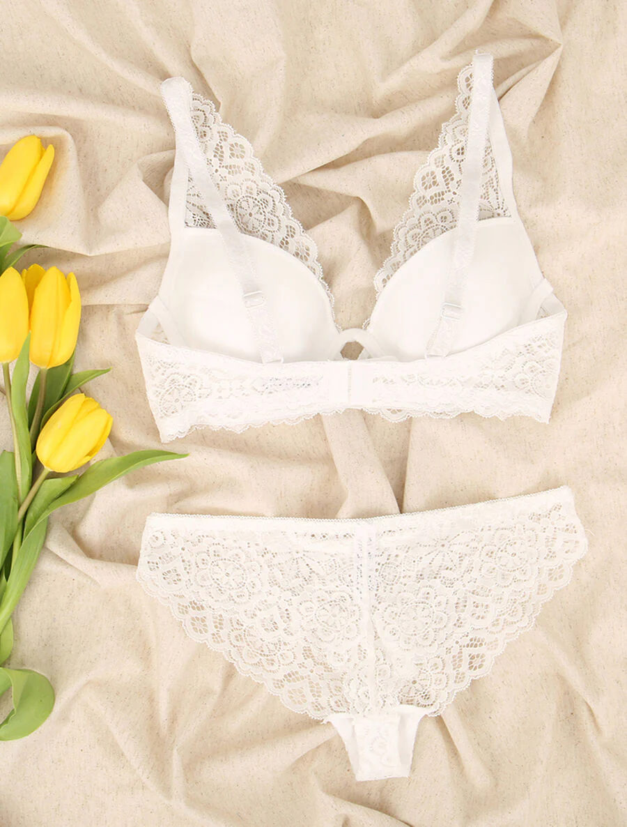 Ensemble en dentelle à motifs fleuris - Blanc - Image 2