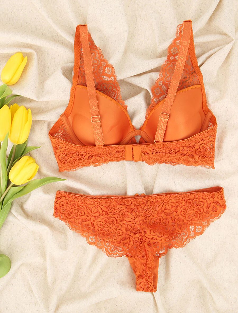 Ensemble en dentelle à motifs fleuris - Rouille - Image 2