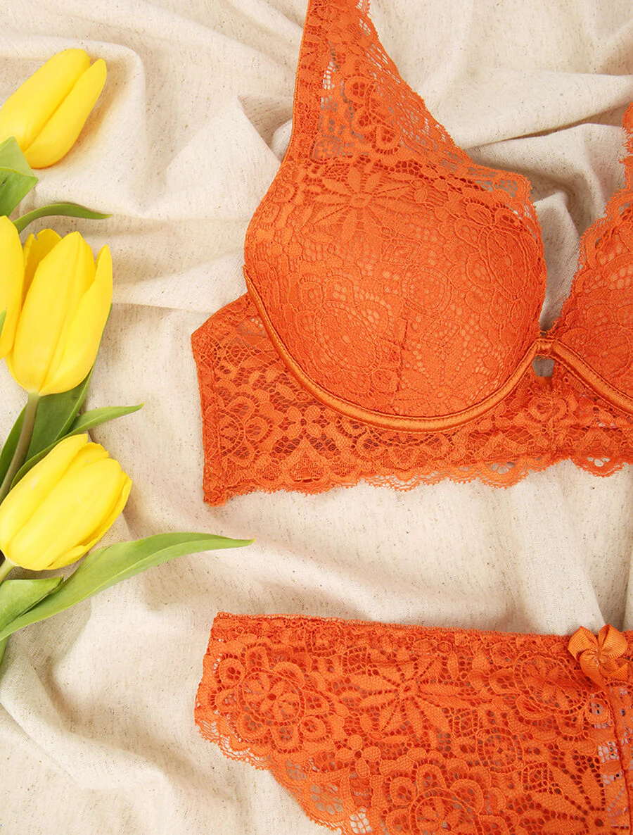 Ensemble en dentelle à motifs fleuris - Rouille - Image 3